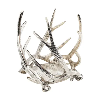 Produktbild von Kobolo Edler Kerzenhalter GEWEIH silberfarben aus Metall für eine oder mehrere Kerzen - Candle Holder Stand Stumpenkerze Teelichthalter Kerzenständer