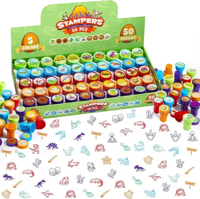 Produktbild von JOYIN 50-teiliges Dinosaurier Stempelset für Kinder, Selbstfärbende Spielzeugstempel