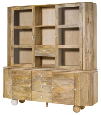 Produktbild von MASSIVMOEBEL24 Buffet Mango 204x50x210 natur lackiert / Marmor weiß FLORENZ #125