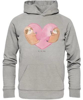 Produktbild von Mr. & Mrs. Panda Kuschelhoodie Faultiere Herz Größe L - Heather Grey - Geschenk, Hoody, Hoodie, für Partner, Sweatshirt, Kapuzenpullover, Valentinstag, Freundin, Pullover