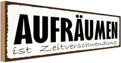 Produktbild von vianmo Holzschild 10x27 cm Aufräumen Zeitverschwendung Dekoration