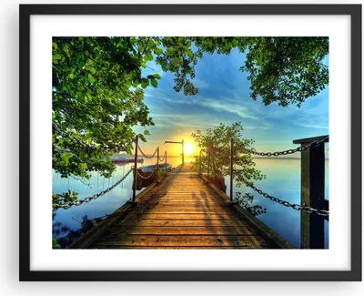 Produktbild von Gerahmtes Poster - Schwarzer Rahmen - See Sonnenuntergang Boot Landschaft - 50x40 cm - Wand Bild - Wanddeko - Wandbilder - Wandposter - Bilderrahmen - Bilder - Kunstdruck - Wandbild - P2BAA50x40-2573