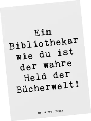 Produktbild von Mr. & Mrs. Panda Postkarte Spruch Bibliothekar Held - Weiß - Geschenk, Bedanken, Postkarten, Fotokarte, Liebe, Buchliebhaber, Danke sagen, einzelkarte, Anerkennung