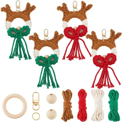 Produktbild von Makramee Schlüsselanhänger Bastelset - 4-teiliges Set mit Anleitung - für Handtaschen und Accessoires