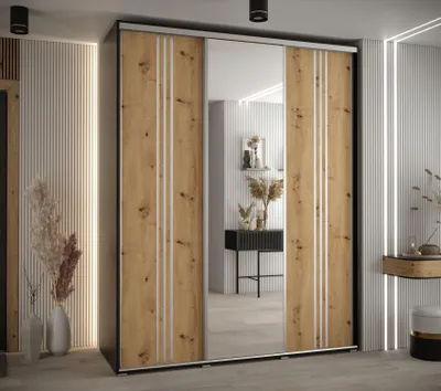 Produktbild von Kleiderschrank ASIRI 7 - 200/60 cm, Schwarz / Artisan-Eiche / Silber