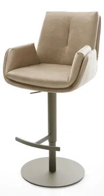 Produktbild von DELIFE Barstuhl Clea-Flex Mikrofaser Beige Vintage Drehfuß höhenverstellbar Metall Titanfarben