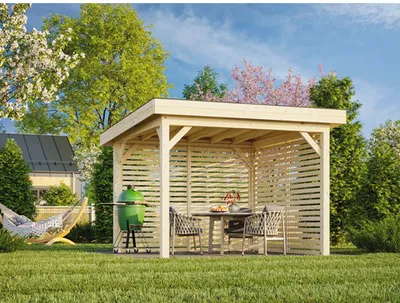 Produktbild von Pavillon Palmako Lenna 8,3 m² Set 302 inkl. Lamellenwände 300 x 300 cm natur