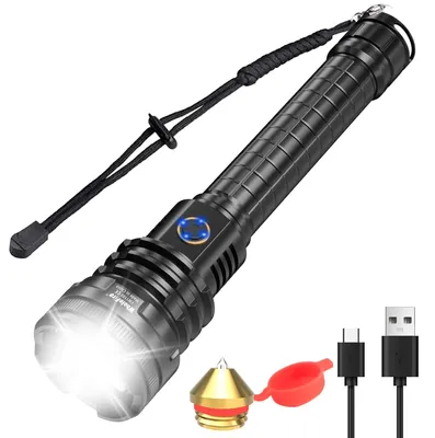 LED-Taschenlampe 90000 Lumen, USB-C, XHP90, 5 Modi, wasserdicht