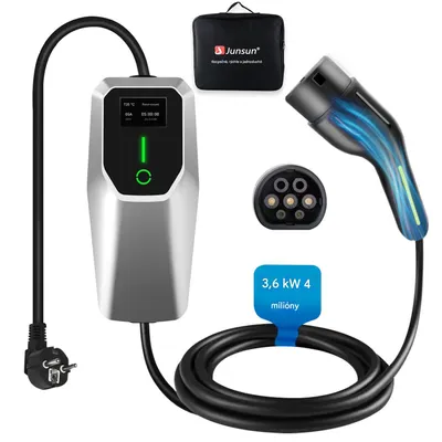 Obrázok produktu pre Typ 2, nabíjačka pre elektromobily, fáza 1, 3,5 kW, 6 – 16 A, nabíjací kábel pre elektromobily, nabíjačka Schuko, mobilná nástenná nabíjačka, 4 m