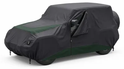Immagine prodotto di Copertura impermeabile per auto Big Ant, compatibile con Jeep Wrangler (2 porte) | Telo in tessuto Oxford 210D con cerniera | Colore: nero e verde