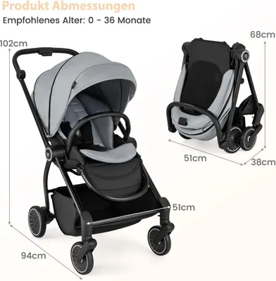 Immagine prodotto di Passeggino pieghevole con seduta reversibile, grigio