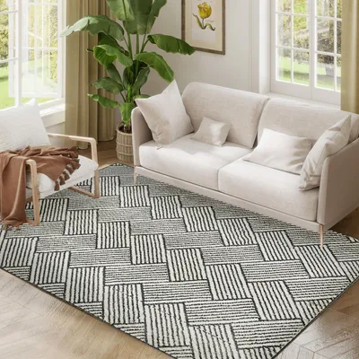 Image de HOMCOM Tapis salon 200 x 140 cm tapis à poils courts, lavable en machine, hypoallergénique, pour salon, chambre à coucher, bureau, gris clair