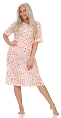 Produktbild von Damen Nachthemd Sleepshirt Nachtwäsche mit Muster, Aprikose/M/38