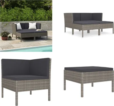 Produktbild von vidaXL 4 tlg. Garten Lounge Set mit Auflagen Poly Rattan Grau - Gartenmöbel-Set - Gartenmöbel-Sets - Gartengarnitur - Gartengarnituren