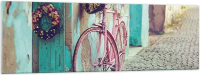 Produktbild von Bilder auf glas - Einteilig - Rosa Fahrrad Vintage - 160x50cm - Glasbilder - Wandbilder - Bilder - zum Aufhängen bereit - Wanddekoration aus Glas - Glas Bilder - Wandbild auf Glas - GAB160x50-4471