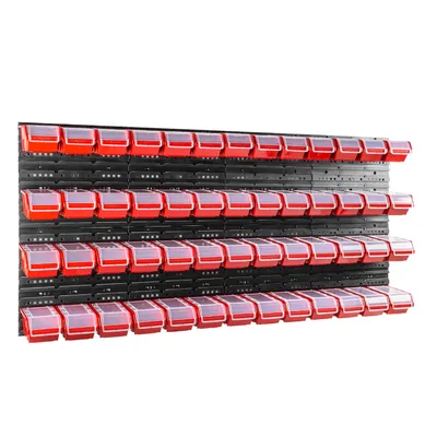 Image de Bacs gerbables panneaux muraux avec bacs Étagère de tri 52 pcs. Box avec couvercle Étagère murale 160 x 80 cm Étagère murale d'atelier Étagère à bacs avec couvercle transparent Bacs à bec Système de stockage en plastique