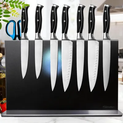 Obrázek produktu pro Magnetický držák na nože bez nožů, nerezová ocel, černá barva, 40 cm, oboustranný