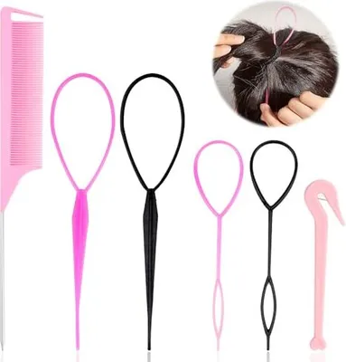 Image de 6 pièces de coiffure kit pour les femmes et les filles, outil de tressage de cheveux - outils de tressage de cheveux coiffures DIY, aide à la coiffure, Pour les femmes, les filles