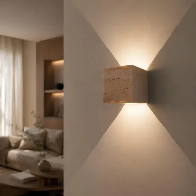 Produktbild von s.luce Travea LED Wandleuchte aus Travertin-Stein Wandlampe Flurlampe