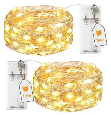 LED-Lichterkette 2er Set, 2 m, 20 LEDs, warmweiß, Timer, IP65