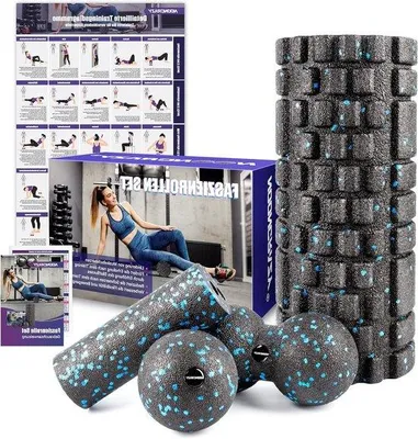 Produktbild von Famanu Faszienrollen-Set mit 3D-Strukturmassage - Mini-Faszienrolle, Faszienball und Duoball mit Trainingspostern