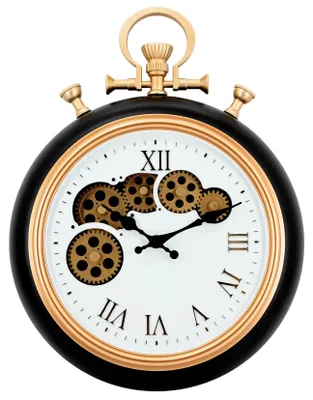 Productafbeelding van IvoQ Industriële Wandklok met Bewegende Tandwielen - Vintage Zakhorloge Design - Zwart/Goud - Metaal - Ø 30 cm