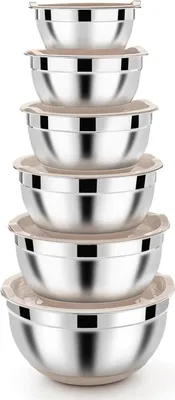 Zdjęcie produktu dla Zestaw misek ze stali nierdzewnej Homikit hermetyczna pokrywa silikonowa podstawa 6 szt. 4,6L/2,8L/2,5L/1,6L/1,2L/0,7L