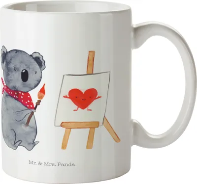 Produktbild von Mr. & Mrs. Panda Pott Koala Künstler - Weiß - Geschenk, Zeichnen, Kindergarten Becher, Trinklernbecher, Kunststoffbecher, Gefühle, Liebe, Plastikbecher, Liebesgeschenk
