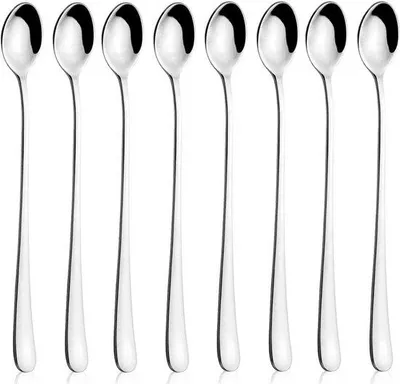 Obrázok produktu pre Ibenzoa® Sada 8 dlhých miešacích lyžíc z nehrdzavejúcej ocele 304 (18/10), 22,7 cm – Profesionálne a domáce miešadlá na kávu, čaj, koktaily, dezerty, vhodné do umývačky riadu