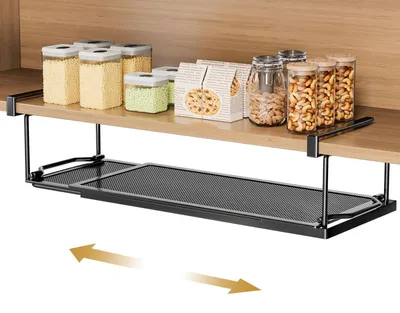 Image de Panier suspendu pour étagère – Panier de rangement réglable pour la cuisine et les placards