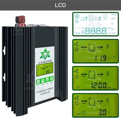 Imagen del producto de Controlador híbrido para sistemas de energía solar y eólica, 600W de potencia solar, 1000W, 30A, 24V, con pantalla LCD