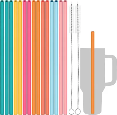 Imagen del producto de Pajitas de silicona reutilizables, de 31 cm de largo, paquete de 15 unidades, para vasos