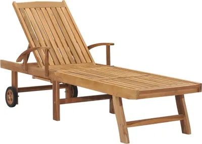 Produktbild von Sonnenliege aus Teak Massivholz, 195 x 59,5 cm, verstellbare Rückenlehne, 2 Räder