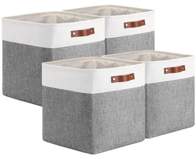 Stoffboxen 4er-Set 33x33x33 cm, Grau-Weiß, faltbar