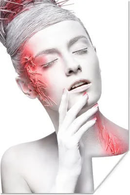 Produktbild von MuchoWow® Poster Frau - Weiß - Rot - Kunst 80x120 cm - Papierdruck