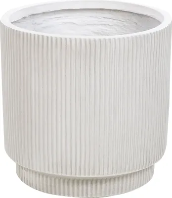 Produktbild von BELIANI Blumentopf Cremeweiß Ton und Glasfaser Rund ⌀ 37 cm mit Loch Ablaufloch Rillen Modern Outdoor Indoor Außen Draußen Innen Ausstattung Deko