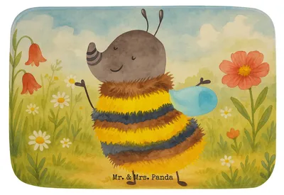 Produktbild von Mr. & Mrs. Panda Badematte Hummel flauschig Design - Weiß - Geschenk, Badteppich, Badezimmer Matte, badezimmervorleger, Badvorleger, Badezimmerteppich, Biene, Natur