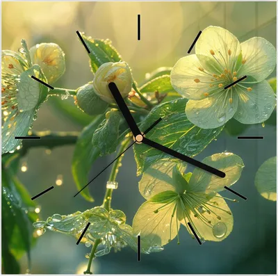 Produktbild von Wanduhr aus Glas mit Motiv Blühende Knospen- 30 x 30 cm - inkl. Aufhängesystem