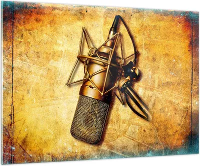 Produktbild von Bilder auf glas - Mikrofon Musik Lied - 100x70cm - Glasbilder - Wandbilder - Kunstdruck - zum Aufhängen bereit - Wanddekoration aus Glas - Glas Bilder - Wandbild auf Glas - Einteilig - GAA100x70-0525
