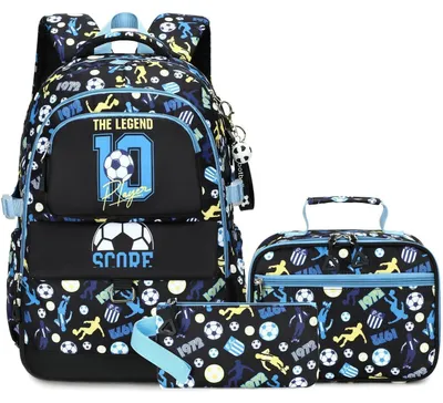 Produktbild von Schulrucksack Set Jungen Fußball mit Brotdose & Federmäppchen für Grund- & Mittelschule