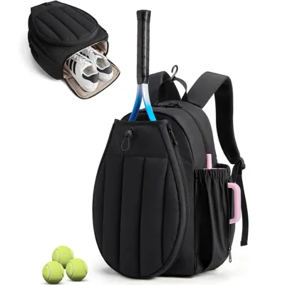 Produktbild von Tennisrucksack für 2 Tennisschläger, Tennistasche mit Schuhhalte, Sporttasche für Fitness, Gym, Schwarz