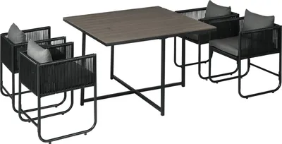 Produktbild von 5-tlg Polyrattan Gartenmöbel Set Esstisch mit 4 Stühlen und Beistelltisch, stilvolle Essgruppe für Balkon und Garten