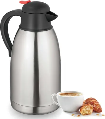 Produktbild von Thermoskanne, 2L Isolierkanne Edelstahl doppelwandige vakuumisolierte Karaffe Getränkekanne, Silber