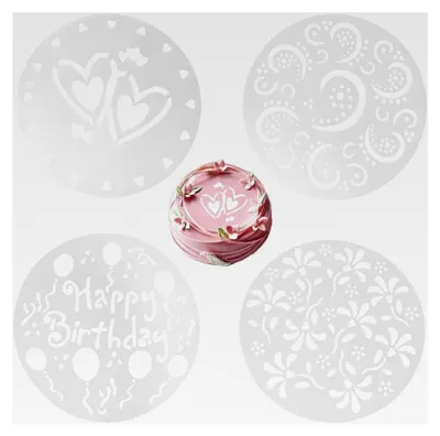 Produktbild von Kuchendekoschablonen Set, 4 Stück für Blumenspray und Geburtstagsdekoration, 20 * 20 cm