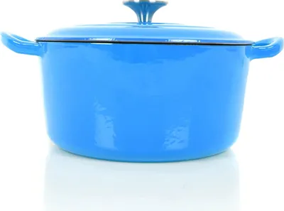 Produktbild von Echtwerk Schmortopf Gusseisen Gusseisentopf Bräter mit Deckel Brotbacktopf rund Grill BBQ Induktion Creme, 3,5 L, Farbe:Hellblau