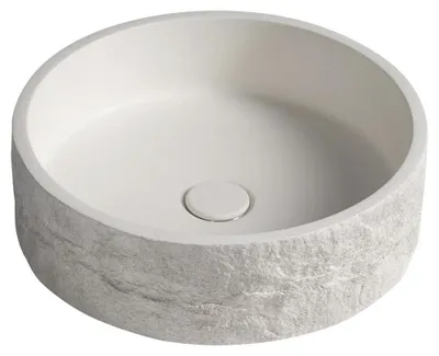 Obrázek produktu pro Umývadlo ISPIR z betonu včetně výtoku, 40 cm, bílý pískovec