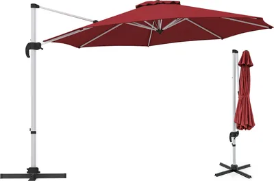 Obrázek produktu pro Slunečník COSTWAY Ø 330 cm, konzolový slunečník s kličkou, otočný o 360°, nastavitelný úhel sklonu, UPF 50+, zahradní slunečník, tržní slunečník červený