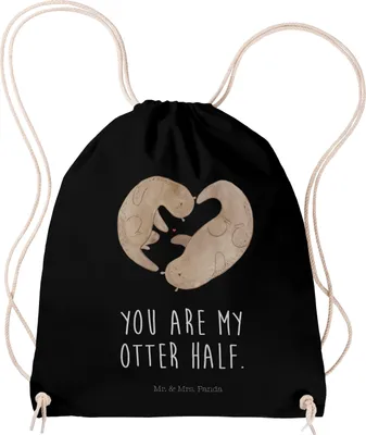 Produktbild von Mr. & Mrs. Panda Baumwolltasche Otter Herz - Schwarz - Geschenk, gymnastiktasche, Liebesgeschenk, gym tasche, Stoffbeutel, Hochzeitstag, Love You, Jutebeutel