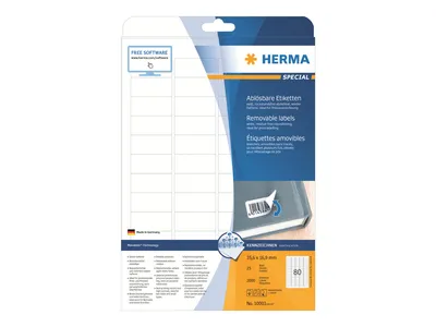 Obrázek produktu pro HERMA Special - papír - matný - samolepicí, odnímatelné lepidlo - bílý - 35,6 x 16,9 mm 2000 štítků (25 listů x 80)