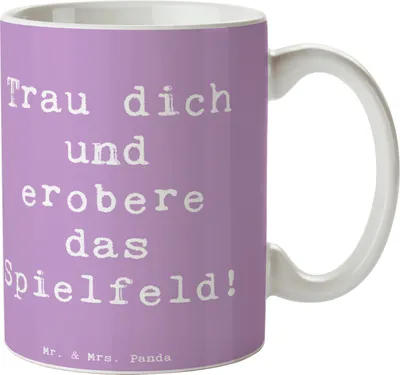 Produktbild von Mr. & Mrs. Panda Kaffeebecher Spruch Neue Sportart Mut - Lavendeltraum - Geschenk, Selbstvertrauen, Vertrauem, Keramiktasse, design tasse, Inspiration, Trost, zeigen